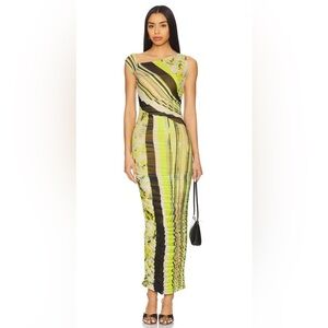 AFRM Biona Long Dress Wing Stripe Mesh Rushed